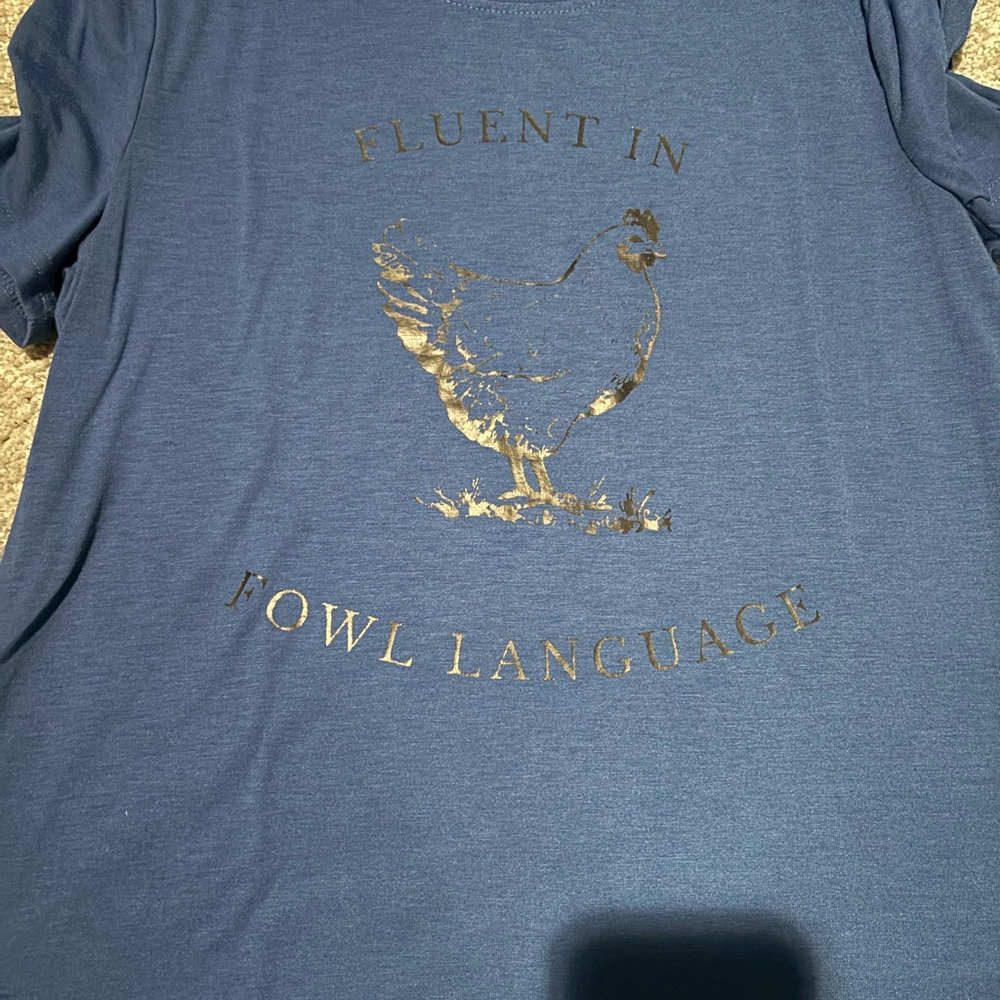 Blue Graphic Tee with Chicken Print